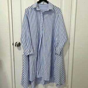 Matilda Women’s Blue and White Long Sleeve  Dress XXL